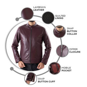 แจ็คเก็ตหนังผู้ชายแบบซิปเต็มตัว แบรนด์ส่วนตัว สีพื้น ปกตั้ง  ขาย - Product Image 6