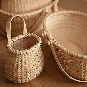 Handmade Rattan <b>Storage</b> <b>Basket</b> Woven Hanging Organizers with Handle Fruit Vegetable Picnic <b>Baskets</b> Home Kitchen <b>Wall</b> Decor - Product Image 3