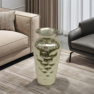 Nuevo jarrón martillado LARGO DE Metal plateado para decoración del hogar moderno único niquelado personalizado Vintage elegante florero - Product Image 2