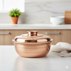 หม้อฮาลวาทองแดงขนาด 24 ซม. หม้อครัวเหล็กแบบคลาสสิกพร้อมหูจับสแตนเลสคู่และฝาปิดสำหรับทำซุปใช้ในบ้าน - Product Image 2