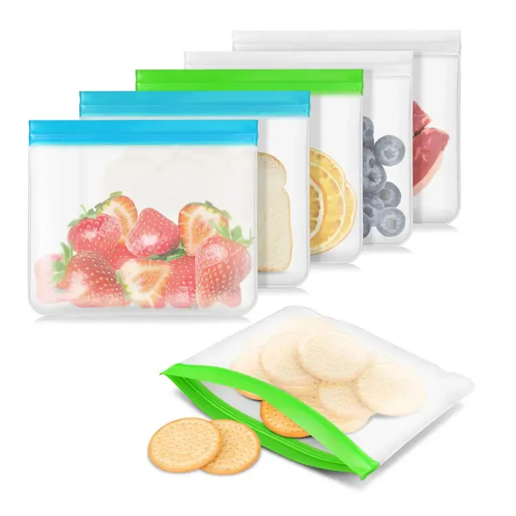 食品果物と野菜のための食品貯蔵冷凍庫バッグスナックバッグサンドイッチバッグ再利用可能なフラットでスタンドアップPEVAキッチンスクエア