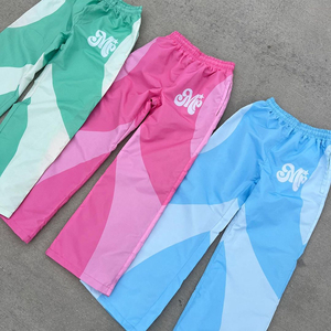 New Custom High Quality Man DTG Printed logo Reflective <b>Nylon</b> Pants Patchwork Oversize Elastic Waistband Track <b>Nylon</b> Men Pants - Product Image 1