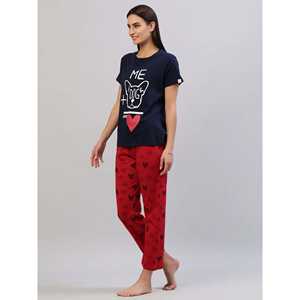 Navy <b>Pyjama</b> Set 100% Cotton Knitted Fabric Soft Breathable Buttoned Elastic Waist XS <b>for</b> <b>Summer</b> Homewear ODM Customizable - Product Image 6