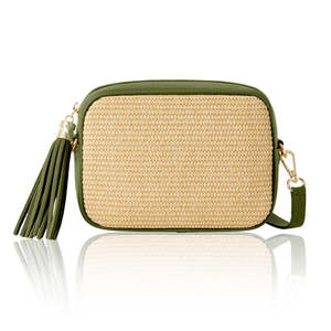 Bolso bandolera para cámara de rafia hecho a mano en Italia con borla-PS642 - Product Image 4