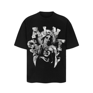 T-shirt vintage décontracté à double couche à manches courtes avec logo personnalisé 100% coton tricoté impression numérique coupe surdimensionnée avec motif - Product Image 5