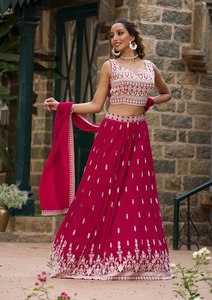 LANZAMIENTO DE NUEVO LEHENGA CHOLI DE DISEÑO MODERNO PARA TODAS LAS TEMPORADAS, PARA FIESTAS, SEMI-COSTURIDO, DE Zain Exports, TELA GEORGETTE CON HILOS - Product Image 5