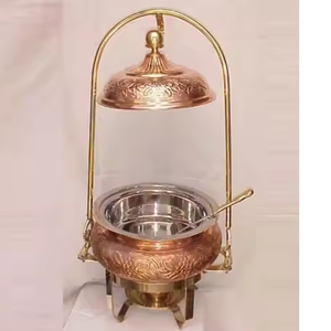 Calentador hidráulico de alimentos para Buffet, plato de frotamiento, chafer redondo para sopa, tapa de vidrio de acero inoxidable de alta calidad, juego de acabado de espejo - Product Image 4