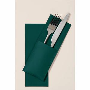 Étui à couverts en cuir véritable de style nordique avec planche en bois, décoration de table élégante, pochette à couverts sur mesure pour restaurant de marque - Product Image 3