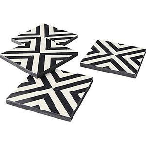 High Quality Bone Inlay Cork Tea <b>Cup</b> Coasters <b>Black</b> and white Ivory Indian Floral Geo Pattern Square Barware Drink ware Coasters - Product Image 1