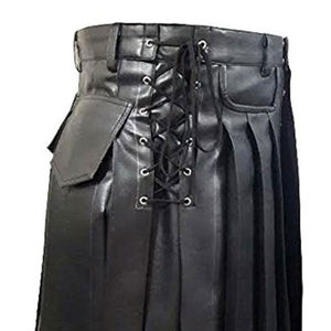 Kilt Viking en cuir noir gothique gladiateur vintage pour homme avec sangle en cuir réglable boucle et poche latérale - Product Image 5