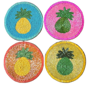 Ensemble de quatre sous-verres brodés à la main avec motif d'ananas, élégant, fantaisiste et mignon - Product Image 5
