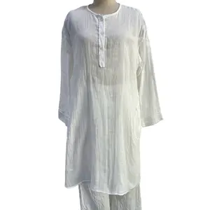 Muslim Divine Beauty Classic White Cotton Attire for Islamic Female Elegance