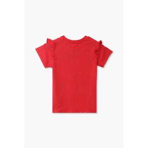 T-shirt graphique pour filles de marque rouge Logo personnalisé imprimé coton Style occidental décontracté pour adolescents tout-petits enfants pour le printemps automne - Product Image 1