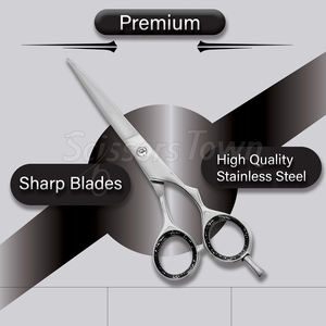 กรรไกรตัดผมแบบด้ามจับสวมสบายพร้อมโลโก้ออกแบบได้ตามต้องการความแม่นยำในการตัดและใช้งานได้ยาวนานใบมีดสแตนเลส - Product Image 4