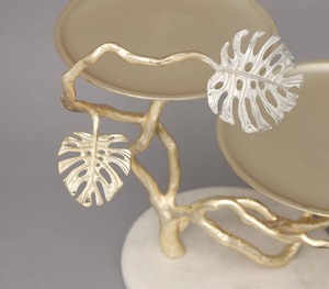Luxury Gold Monstera Leaf Cake Stand With Marble Base 2 Tier Metal Cake Stand For Wedding Party <b>Buffet</b> <b>Table</b> Centerpiece - Product Image 3