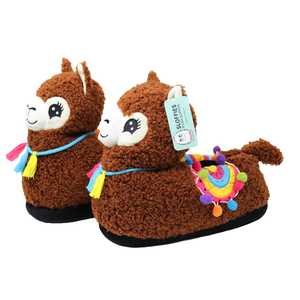 SLOFFIES Pantoufles en peluche d'alpaga taille unique pour adulte, douces et chaudes, pantoufles d'extérieur avec semelle intérieure en coton réglable pour la saison printanière - Product Image 1
