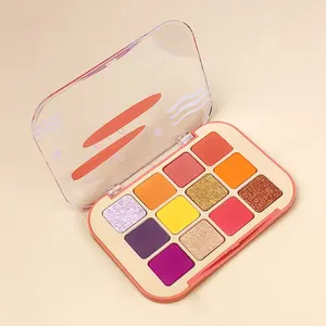 Factory Price Maquillage Yellow Color Eye Shadow Palette Pearlscent Makeup Shimmer 12 Colors Square Box Eye Shadow