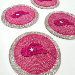 Juego de 4 Posavasos Redondos Bordados a Mano con Cuentas Rojas Extravagantes, Más Vendidos para Decoración de Mesa - Product Image 6