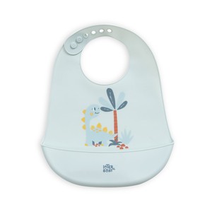 Bavoir pour bébé en silicone bleu Dino moderne pour les repas des enfants - Product Image 1