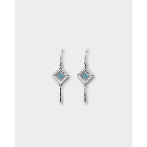 Vintage Religious Drop Hoop Earrings with Imitation <b>Turquoise</b> and Pearl - Product Image 1