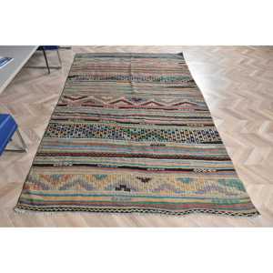 พรมตุรกีโบราณ ขนาด 5.3x8.3 ฟุต พรมคิลิม สีน้ำเงิน พรมลายตะวันตกเฉียงใต้ขนาดใหญ่ - Product Image 1