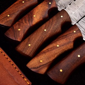 Couteau utilitaire Nordic Forge 1 Acier Damas EDC Lame fixe Manche en bois Full Tang Camping Chasse Fourreau en cuir - Product Image 2