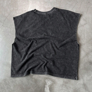 Venta al por mayor personalizado High Street Washed camiseta sin mangas Hip Hop Casual chaleco Streetwear camiseta sin mangas para los hombres - Product Image 2