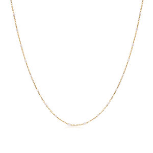 Collar de Cadena Chapado en Oro y Rodio con Diseño de Esmalte Blanco, Hecho a Mano, Venta al por Mayor, Joyería Turca de Plata de Ley 925 - Product Image 1