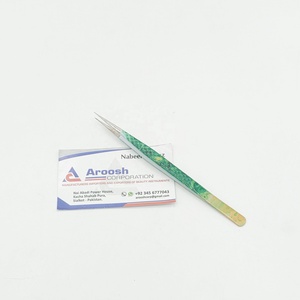 Pinzas para extensiones de pestañas con agarre de diamante de acero inoxidable de alta calidad, aislamiento sostenible, Impresión de mármol, papel verde al por mayor - Product Image 3