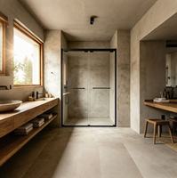 Cabine de douche sur mesure en verre trempé avec cadre en acier inoxydable sans cadre, 2 portes coulissantes, séparation humide/sec, salle de bain simple