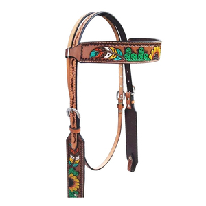 Brida occidental al mejor precio con caballo tallado a mano floral y cabezal de una oreja de cuero de vaca para montar exportadores indios - Product Image 4