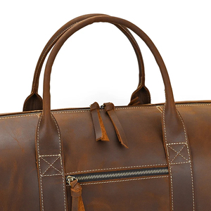 Sac de voyage pliable en cuir véritable léger et portable avec fermeture éclair, doublure en polyester durable, marron - Product Image 6