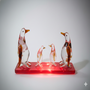 Ensemble de figurines de pingouins en verre soufflé à la main avec base rouge, décoration sur le thème des animaux - Product Image 1