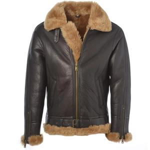 Veste pour homme en peau de mouton véritable, veste en cuir aviateur marron gingembre, veste bomber en peau de mouton, veste en cuir - Product Image 1