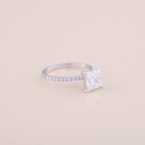 IGI Princess Cut Lab Grown Diamond Engagement & Wedding Ring with Pavé Band in 14K White / Rose & Yellow Gold - Product Image 5