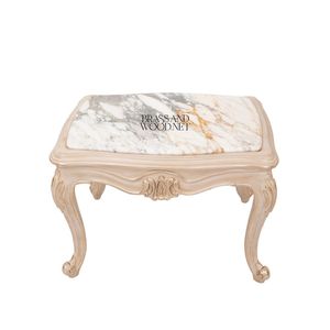 Table d'appoint rectangulaire néoclassique de luxe avec plateau en marbre blanc de qualité supérieure et cadre en bois beige doré orné pour la décoration de palais - Product Image 1