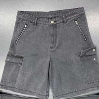 Eğitim İçin Uygun Geniş Paçalı Erkek Kargo Kot Pantolon, Düz Paça Bol Jean, Çok Cepli, Çıkarılabilir Kot Şort