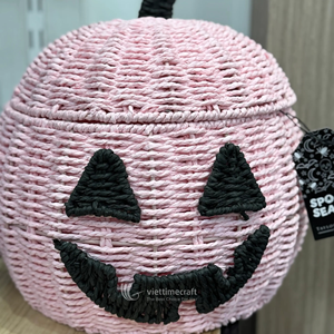 Cesta de Mimbre Hecha a Mano con Forma de Calabaza de Halloween, Decoración Rosa y Naranja con Tapas - ViettimeCraft Decoración para el Hogar - Product Image 3