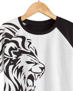 Camiseta con estampado de león blanco y negro, manga raglán, ropa de calle informal, algodón, manga corta, moda de verano, ajuste holgado, unisex - Product Image 4