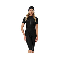 Ensemble burkini 2 pièces imperméable pour femme musulmane, coupe classique, maillot de bain modeste avec logo imprimé sur le devant et bas de coupe haute