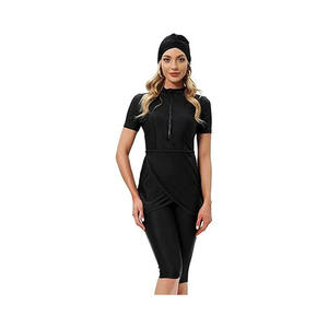Ensemble burkini 2 pièces imperméable pour femme musulmane, coupe classique, maillot de bain modeste avec logo imprimé sur le devant et bas de coupe haute - Product Image 5