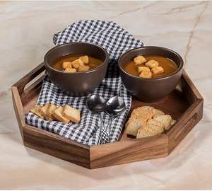 Plateau de service en bois fait main, prix d'usine, design personnalisé, avec poignée, plateaux octogonaux en bois marron pour hôtels et restaurants - Product Image 1