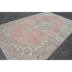 7.3x11.5 ft Rug, Vintage Rug, Turkish <b>Red</b> <b>Wool</b> Polka dot Rug - Product Image 3