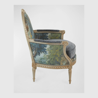 Juego de Sillones Adeleine Bergere de Madera de Caoba con Tapicería de Terciopelo, Acabado Crema, Diseño de Mediados de Siglo, Esponja, para Sala de Estar de Villa o Apartamento