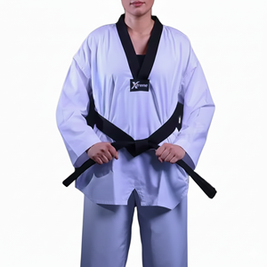 Traje de Taekwondo Dobok Profesional Personalizado 2026, Ligero, Transpirable y Cómodo, de Poliéster Blanco y Negro con Cuello en V, para Artes Marciales - Product Image 1