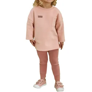 Casual Sweatsweatsuit Met Lange Mouwen Klein Meisjes/Tweedelig Jersey Trainingspak Voor Kinderen/Meisjes Pak In Effen Stijl Kleding 2024