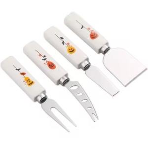 Rebanadora de mantequilla pulida con espejo dorado de acero inoxidable con mango de nuevo diseño de resina redonda corta, rebanadora de queso con cuchillo de boda - Product Image 5