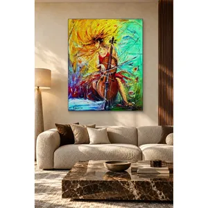 Fida Cellist Woman avec des cheveux blonds ondulés, impression sur toile - Product Image 1