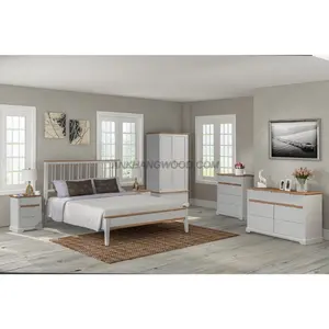 लक्जरी फर्नीचर सेट थोक मूल्य बेडरूम फर्नीचर अलमारी के साथ आधुनिक शैली कैबिनेट लकड़ी के बिस्तर किंग आकार के साथ सेट
