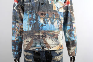 แจ็กเก็ตยีนส์ทรงสลิมฟิตสำหรับผู้ชายสไตล์ยุโรปพิมพ์ลายพรางและคอตั้ง - Product Image 6